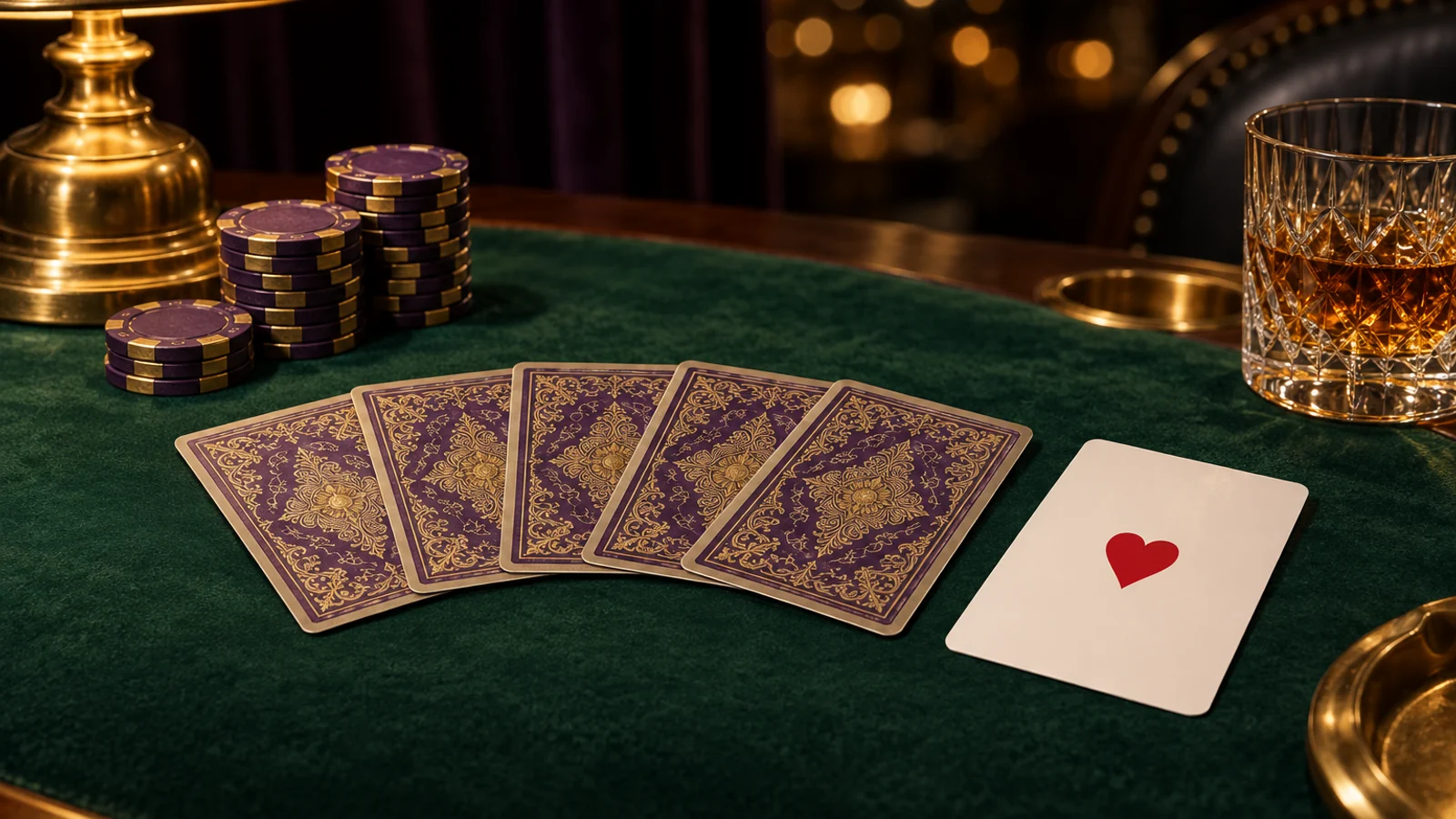 Green felt card table at Here2Win Casino